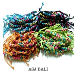 4color string hemp bracelets wooden beads handmade